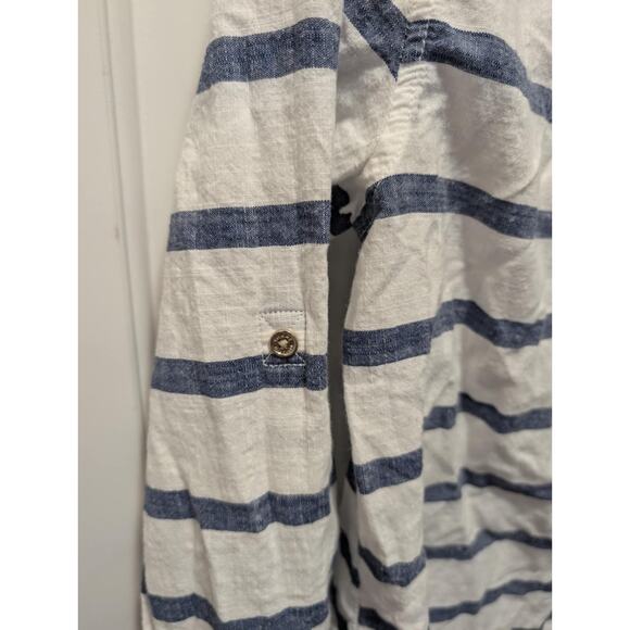 Tommy Hilfiger Shirt Womens M Blue Stripes Zip Collared Preppy Long Sleeve - Picture 4 of 9